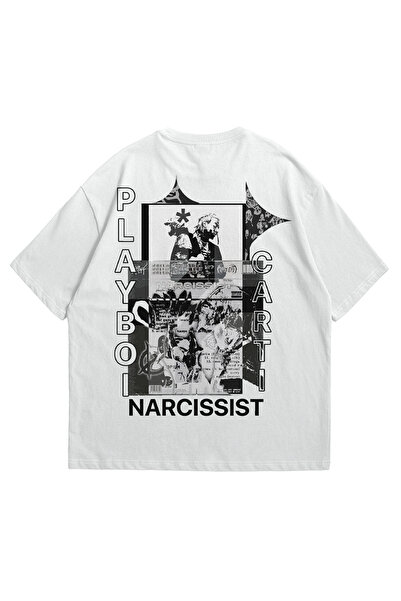 Stadium تي شيرت أبيض كبير الحجم مطبوع عليه Playboi Carti للجنسين - رقبة دائري...