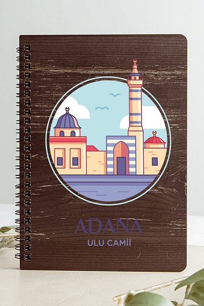 SaltanArt Moscheea Adana Ulu City Design Caiet din lemn Hârtie Kraft Cadou special de design