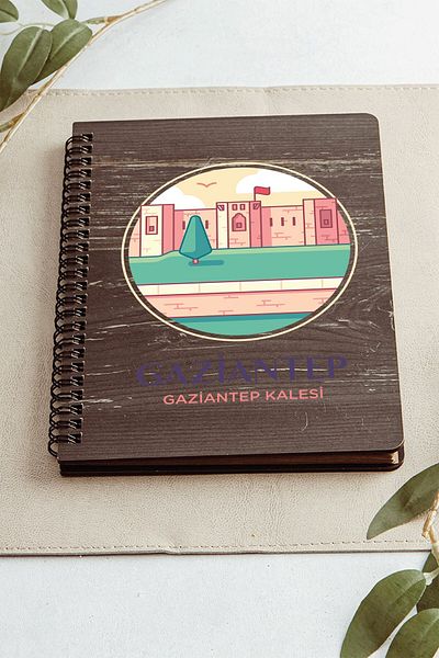 SaltanArt Gaziantep Gaziantep Castle City Design Ξύλινο Εξώφυλλο Σημειωματάριο Kraft Χαρτί Ειδικού Σχεδιασμού Δώρο
