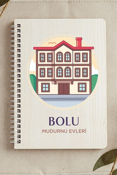 SaltanArt Bolu Mudurnu Houses City Design Ξύλινο Εξώφυλλο Σημειωματάριο Χαρτί Kraft Ειδικό Σχέδιο