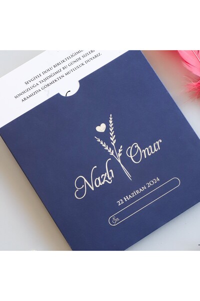 Pixel Davetiye 50-adet- Lacivert Yaldızlı Davetiye - Düğün - Nişan - Kına - Sünnet - Nikah Davetiyesi - 8733