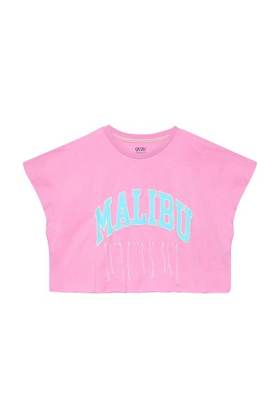 Quzu Malibu Printed Crop T-Shirt Pink