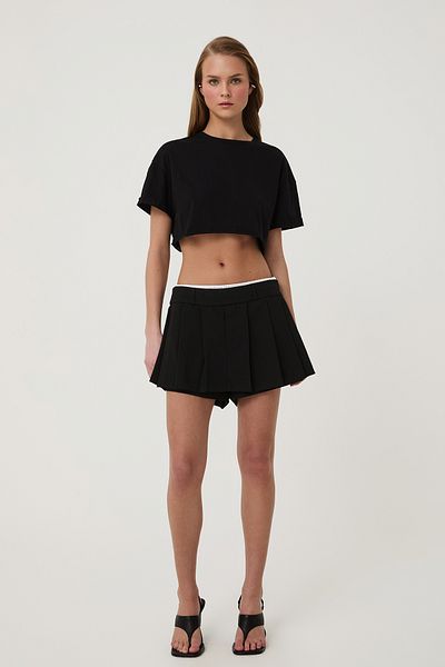 Quzu Boxer Detailed Pleated Shorts Skirt Black