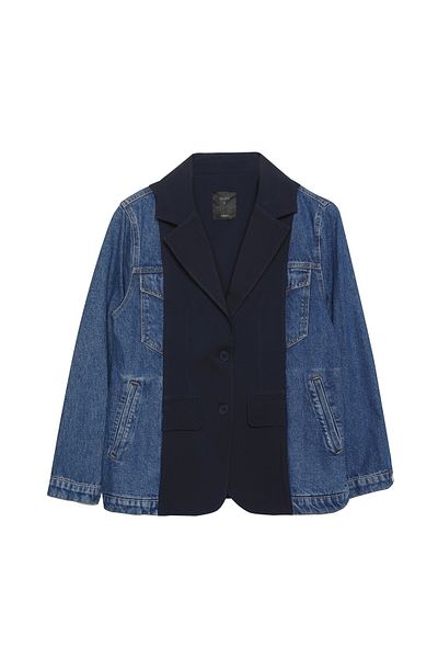 Quzu Denim Detailed Pocketed Blazer Jacket Blue