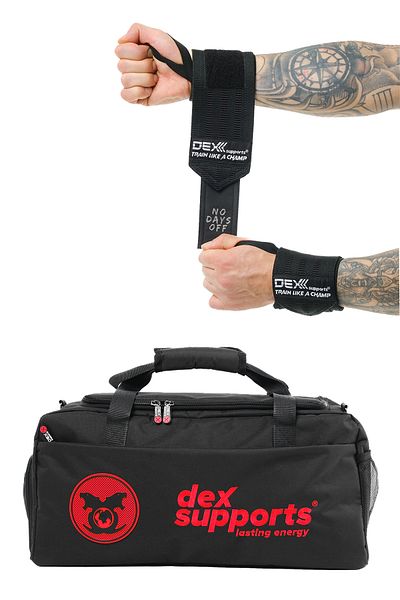 Dex Supports Lasting Energy Large Size Sports Bag + Sports Bracelet Wrist Wraps Set of 2
