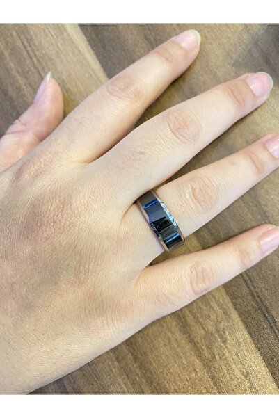 celikchi Erkek Siyah Renk Gümüş Detay Tungsten Yüzük