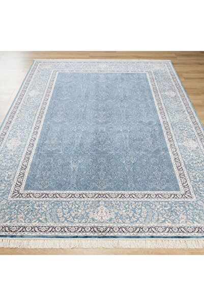 Halıcızade Makine Dokuma ipek Çerçeve Desenli Klasik Lacivert Halı