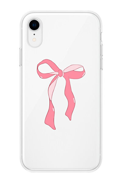shoptocase Iphone XR Uyumlu Pembe Kurdele Desenli Şeffaf Telefon Kılıfı