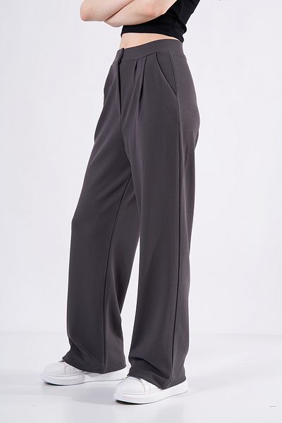 SevdeUgur WOMEN'S GRAY ANTHRACITE HIGH WAIST PLEATED PALACE PANT