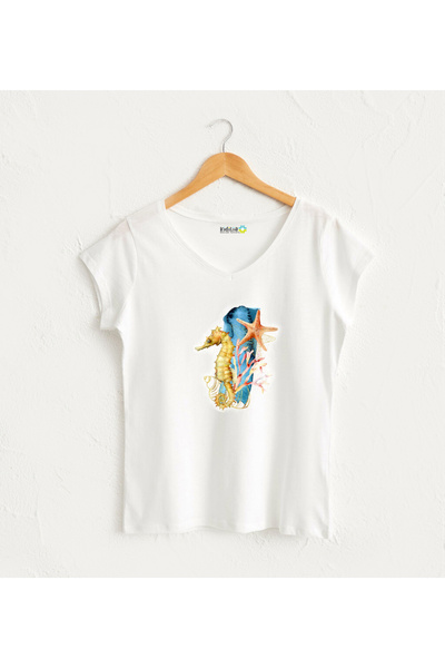 Deniz Atı Baskılı Tasarım T-Shirt
