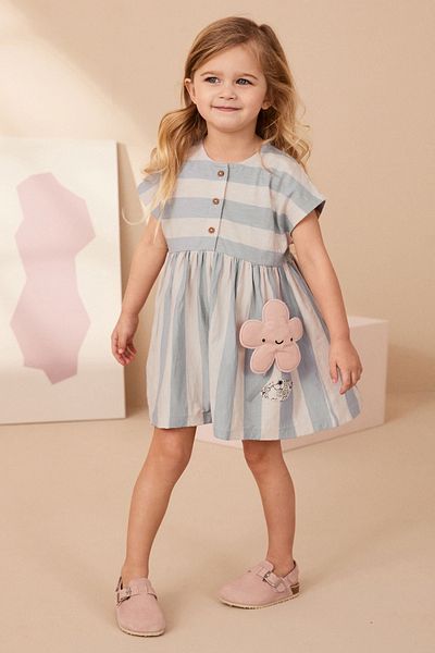 Next Baby Blue Floral Patterned 100% Cotton Dress