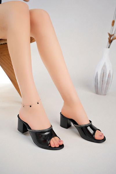 Akgün Terlik Black Stoned Stylish Women's Slippers
