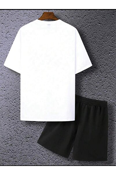 SELENA BUTİK Unisex Plain White T-Shirt Black Shorts Bottom Top Set