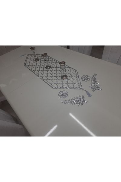 SEHARA Ruuner de masă/1 bucată 100x33cm /argintiu/sclipitor (4 BUC. PREZENTARE CAFEA CU CADOU)