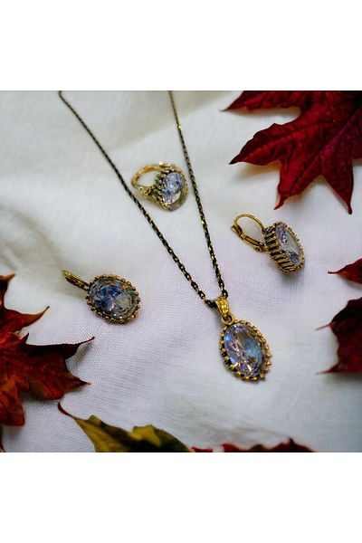 kapris concept Antiallergic White Zircon Cubic Zirconia Copper Necklace - Earring and Ring Set