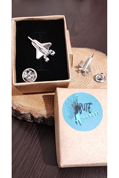 Butenin Atölyesi Uçak rozeti, jet uçak, yaka rozeti, gümüş renk