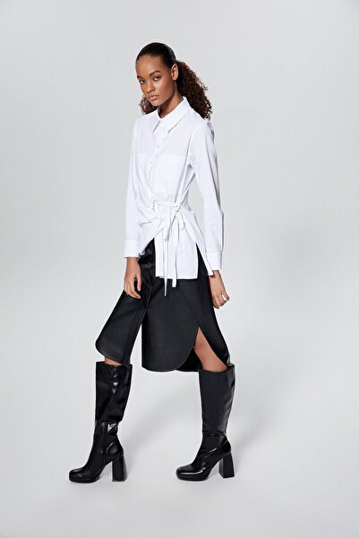 rue White Poplin Shirt with Binding Detail and Shirring