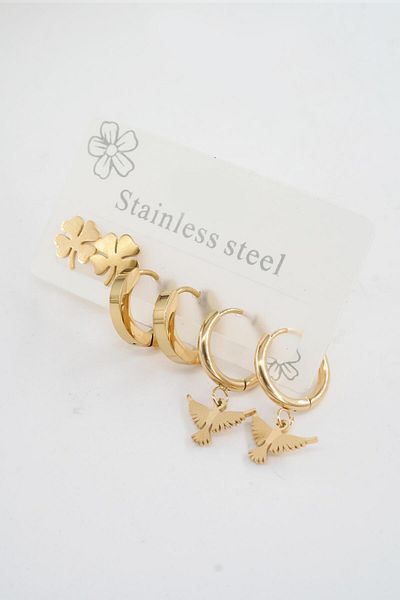 By Zeyna Aksesuar Women's 316 L Stainless Steel Anti-Tarnish 6-Piece Earrings Set