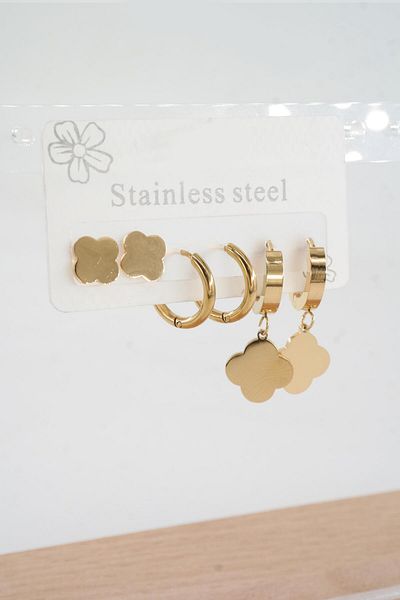 By Zeyna Aksesuar Women's 316 L Stainless Steel Anti-Tarnish 6-Piece Earrings Set