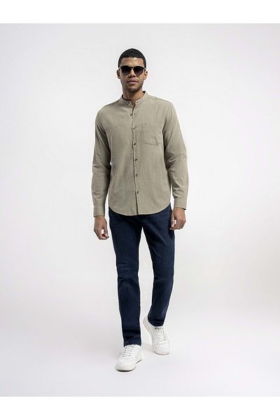 Loft 2014781 Chief Collar Single Pocket Buttoned Linen Shirt- - Khaki - Xl - St04583-khaki-xl