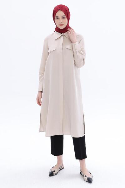 ALLDAY 24Ds51258Al0 Linen Long Slit Women's Shirt Tunic