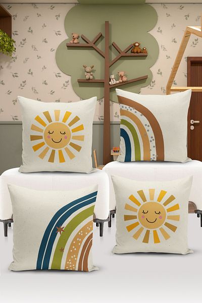 Bertille Home Παιδικό Βρεφικό Σετ Κάλυμμα Μαξιλαριού Ριχτάρι 4 τεμαχίων με ψηφιακή εκτύπωση διπλής όψης (Παιδικό κάλυμμα μαξιλαριού για παιδιά)