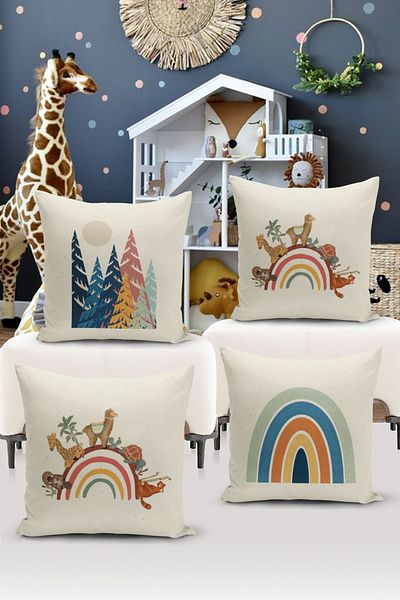 Bertille Home Set of 4 Digital Printed Double Sided Children's Baby Throw Pillow Covers