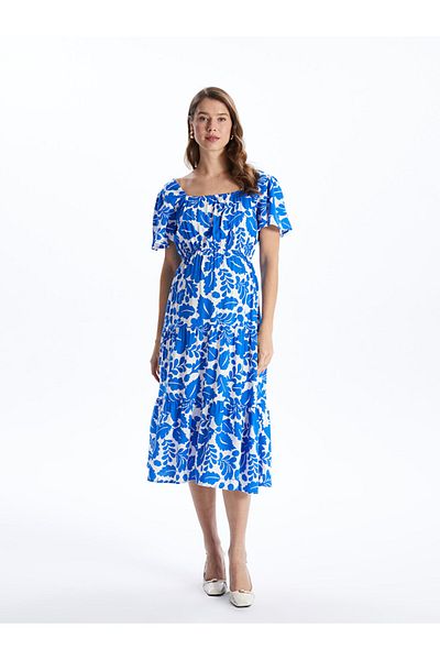 LC Waikiki Rochie de maternitate cu mâneci scurte florale cu guler pătrat LCW