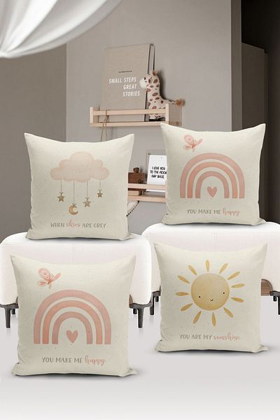 Bertille Home Set of 4 Digital Printed Double Sided Children's Baby Throw Pillow Covers