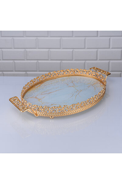 Hinora علبة صغيرة بيضاوية بنمط رخامي مع مقبض معدني وعرض القهوة وعاء الشوكولاتة