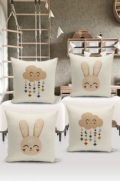 Bertille Home Παιδικό Βρεφικό Σετ Κάλυμμα Μαξιλαριού Ριχτάρι 4 τεμαχίων με ψηφιακή εκτύπωση διπλής όψης (Παιδικό κάλυμμα μαξιλαριού για παιδιά)