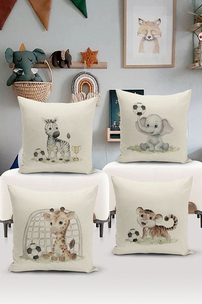 Bertille Home Child Baby Double-Sided Digital Printed 4-Piece Cushion Cover Set (Kids Children Cushion Cover)