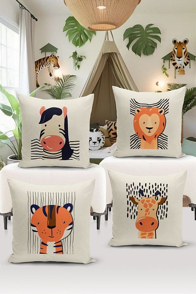 Bertille Home Παιδικό Βρεφικό Σετ Κάλυμμα Μαξιλαριού Ριχτάρι 4 τεμαχίων με ψηφιακή εκτύπωση διπλής όψης (Παιδικό κάλυμμα μαξιλαριού για παιδιά)