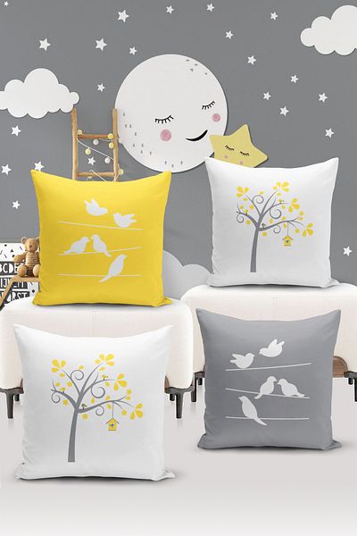 Bertille Home Set de 4 huse de pernă pentru copii, imprimate digital pe două fețe (husă de pernă pentru copii)