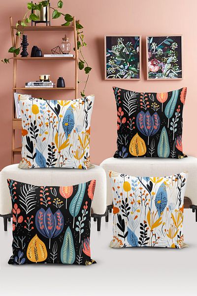 Bertille Home Set de 4 huse de pernă - Imprimate digital, față-verso, seria clasică