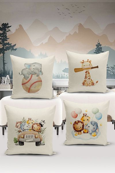 Bertille Home Child Baby Double-Sided Digital Printed 4-Piece Cushion Cover Set (Kids Children Cushion Cover)