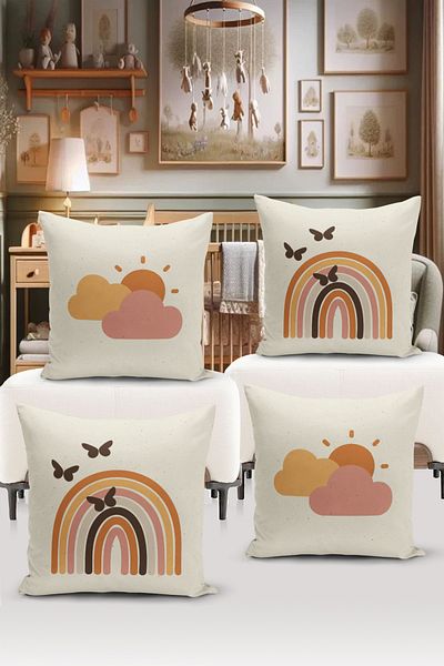 Bertille Home Child Baby Double Sided Digital Printed 4-Piece Throw Pillow Case Set (Kids Children Cushion Cover)