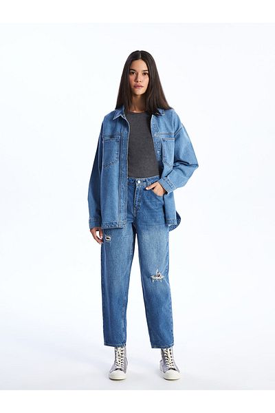 LC Waikiki Pantaloni de damă LCW Boyfriend cu detaliu rupt