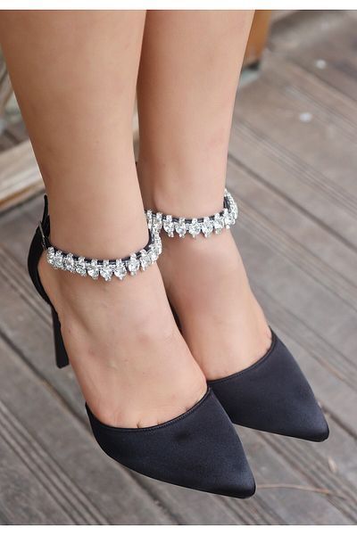 POLEXP Lisinya943 Black Satin Heeled Shoes alithestereo