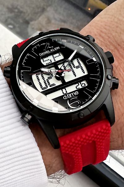 Daniel Klein Men's Wristwatch 3 Atm Waterproof with Red Silicone Cord Bracelet Gift Dkbh5184c5