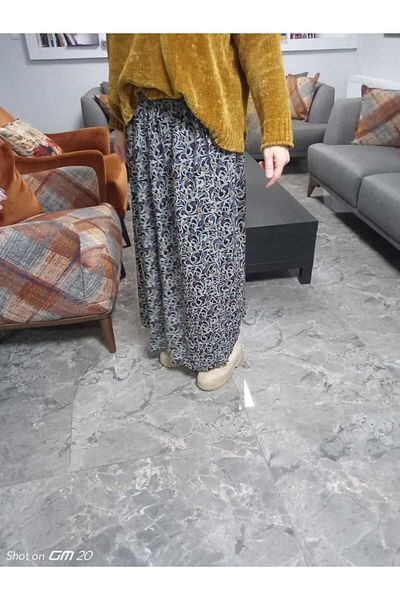 hoaryage Patterned Viscose Printed Fabric Maxi Length Mother Skirt with Elastic Waist