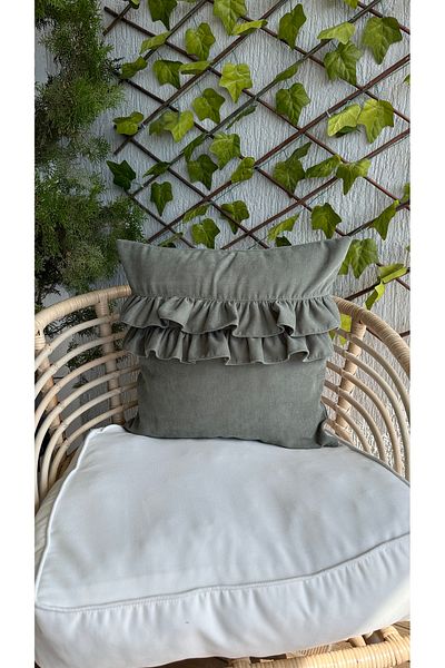 Decamor home Design Model Green Frilly Throw Pillow Cover
