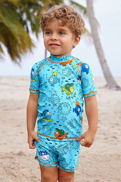Next Baby Sun Proof UPF50 2-Piece Blue Puffer Fish Patterned 2-Piece Swimsuit ALY00876