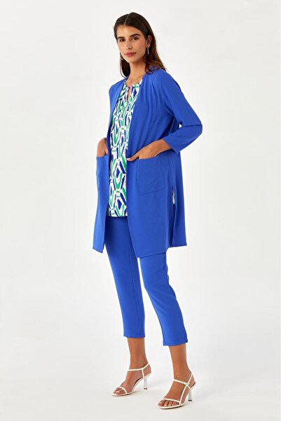 İKİLER Cepli ve Yırtmaçlı Uzun Ceket 024-4401