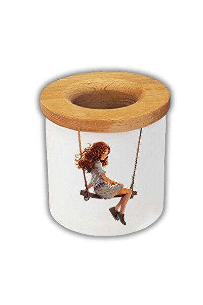 lili hediyelik Fată care se balansează pe un leagăn cu suport pentru creion imprimat