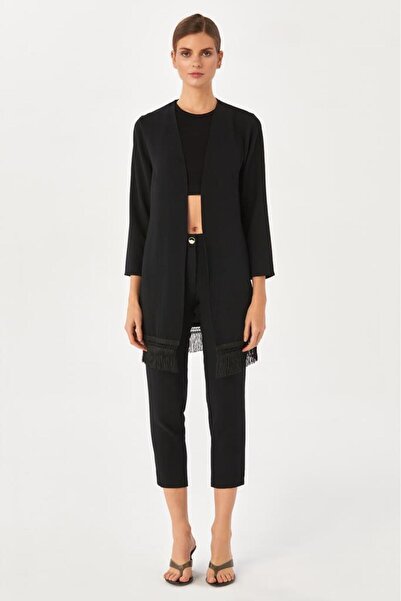 İKİLER Eteği Püsküllü Uzun Kol Ceket 024-4403