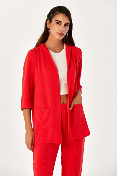 İKİLER Kapüşonlu ve Cepli ¾ Kol Ceket 024-4400