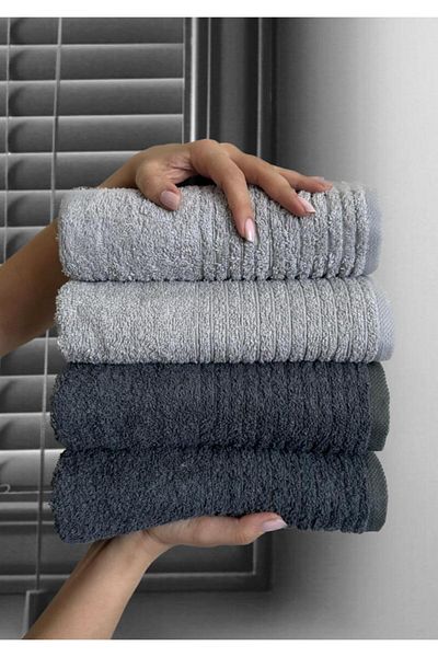 SHAL HOME Shal 4-Piece Corded Towel Set - 100% Cotton Hand and Face Towel