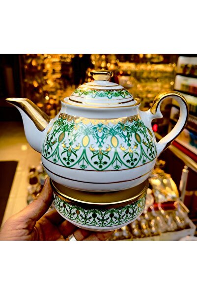 DUKKANI ISTANBUL Porselen Demlik ve Isıtıcı Yeşil DanteL