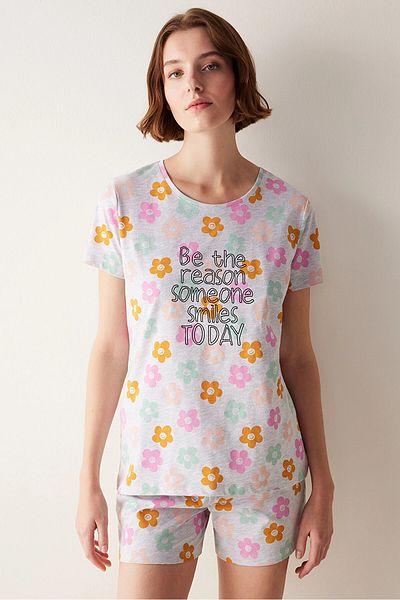 Penti Set de pijama Smile Grey Flowers cu pantaloni scurți